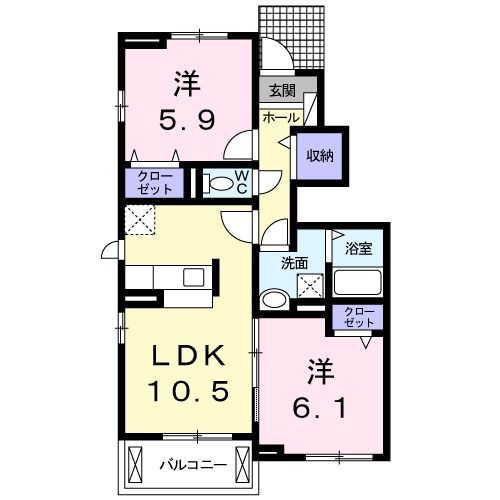 熊本市北区四方寄町のアパートの間取り