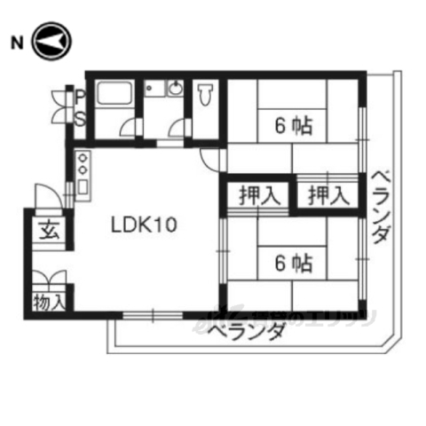 京都市右京区嵯峨広沢西裏町のマンションの間取り