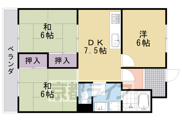 長岡京市久貝のマンションの間取り