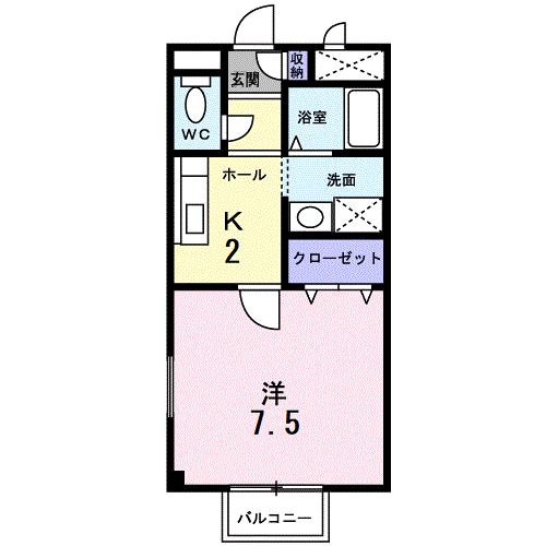 岡山市北区下伊福西町のアパートの間取り