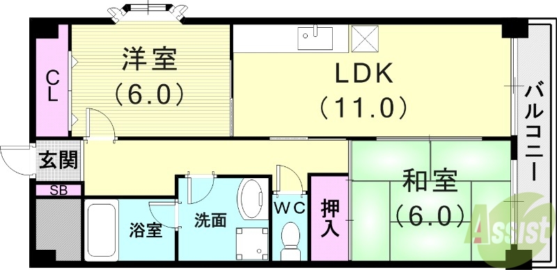 芦屋市浜町のマンションの間取り