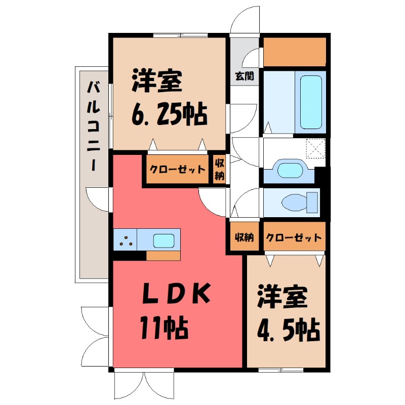 前橋市天川大島町のアパートの間取り