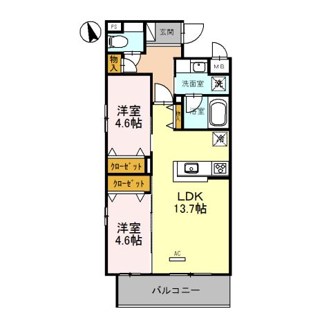 向日市寺戸町のマンションの間取り