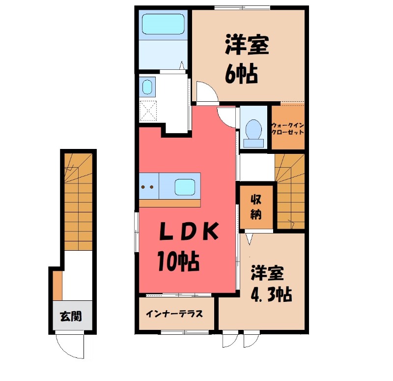 深谷市宿根のアパートの間取り