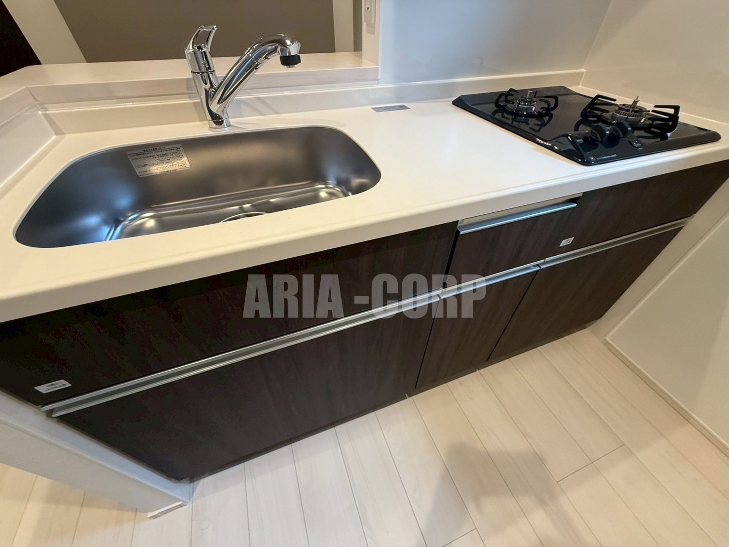 キッチン　2口ガスコンロ。システムキッチン搭載♪