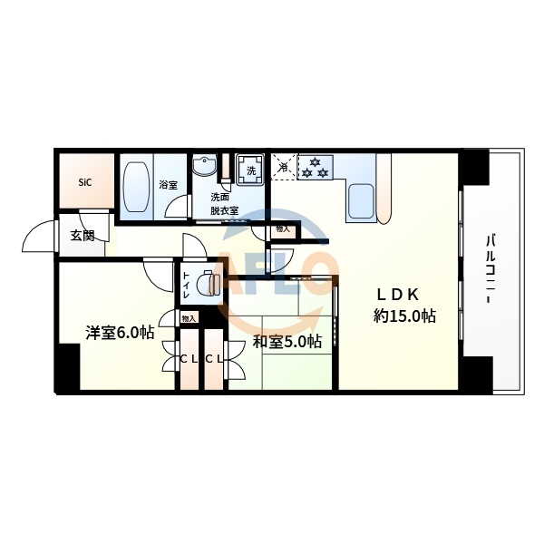 大阪市浪速区湊町のマンションの間取り