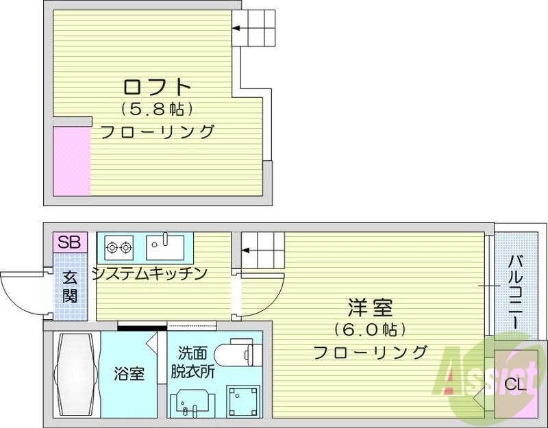 仙台市太白区諏訪町のアパートの間取り