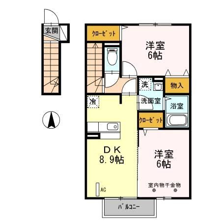 郡山市田村町徳定のアパートの間取り