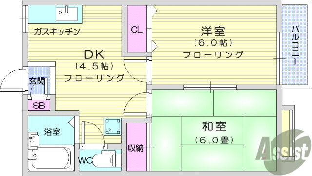 名取市飯野坂のアパートの間取り