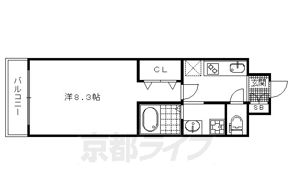 京都市左京区松ケ崎木ノ本町のマンションの間取り