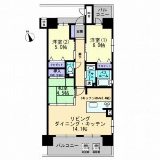 岡山市北区清輝橋のマンションの間取り