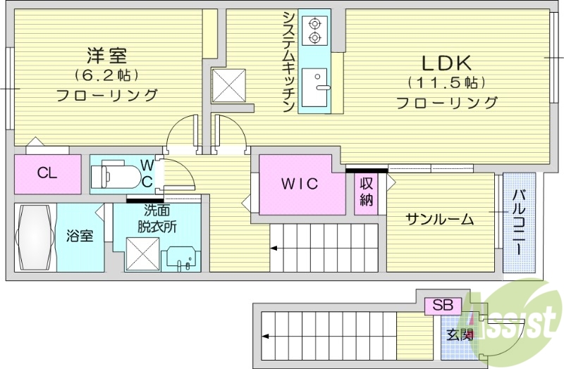 名取市下余田のアパートの間取り