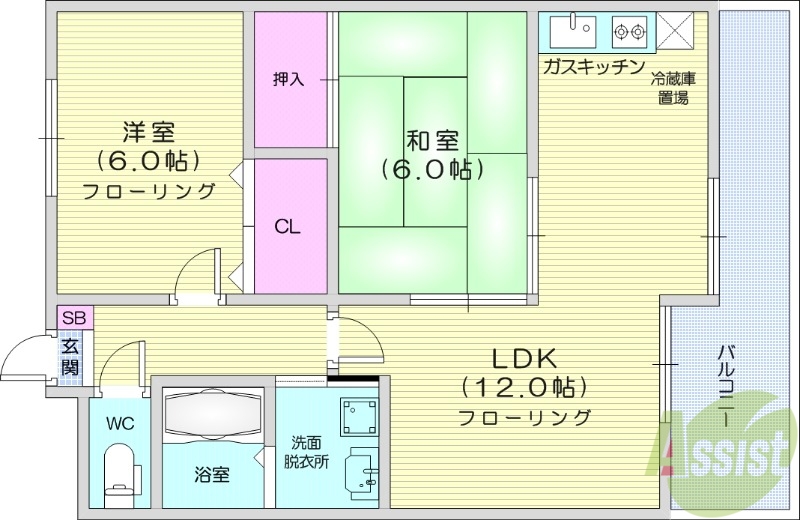 多賀城市留ケ谷のアパートの間取り