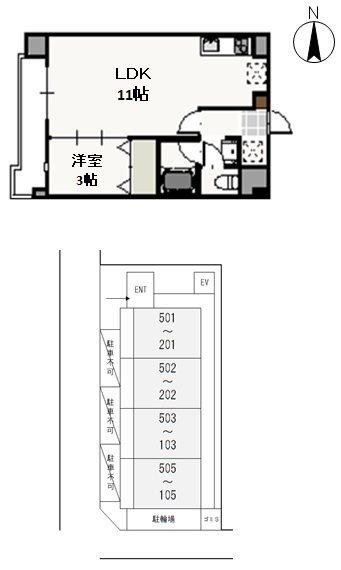 岡山市北区弓之町のマンションの間取り