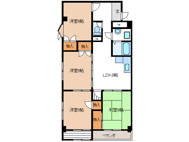 岐阜市西鶉のマンションの間取り