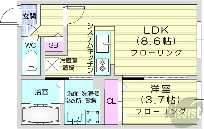 札幌市中央区北八条西のマンションの間取り