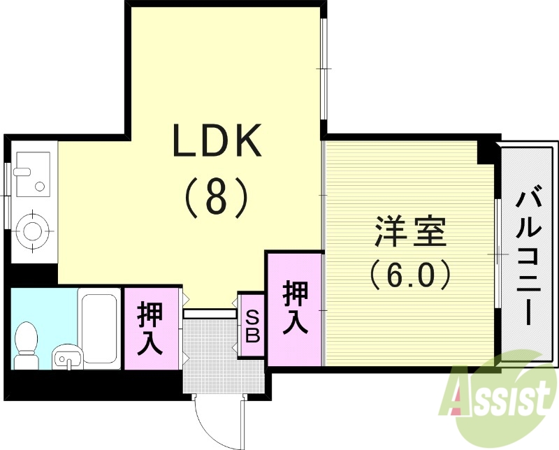 神戸市長田区檜川町のマンションの間取り