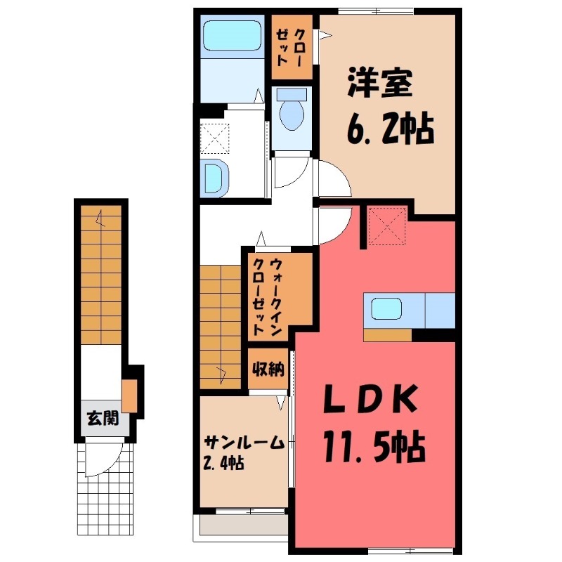 真岡市下鷺谷のアパートの間取り