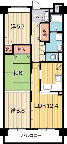 高知市大原町のマンションの間取り