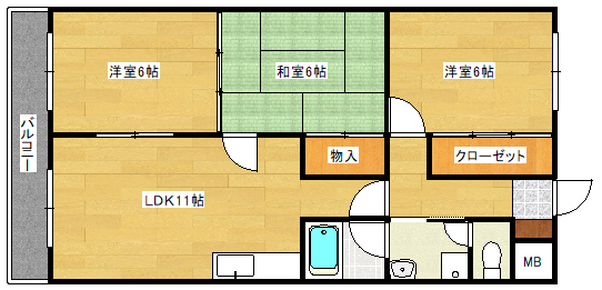 広島市安佐南区長束西のマンションの間取り