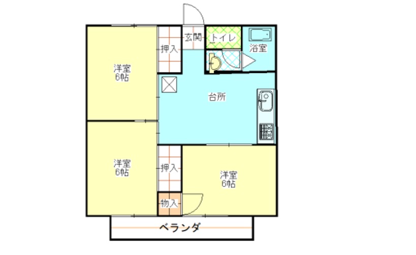 酒田市若竹町３DKアパートの間取り