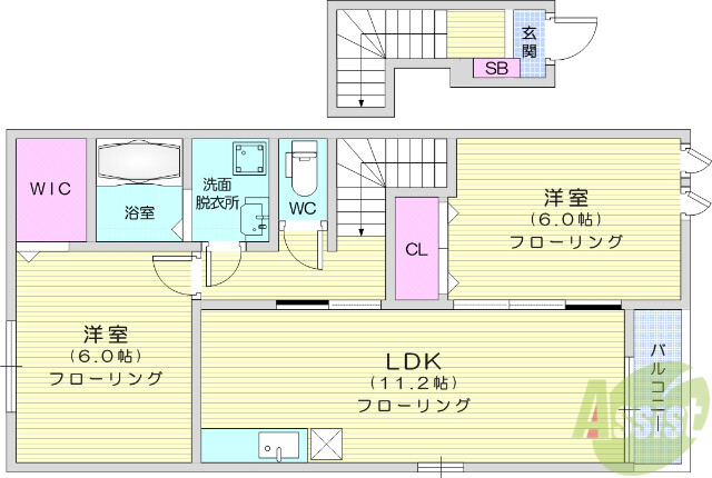 岩沼市南長谷のアパートの間取り