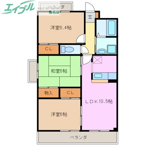 桑名市大字東方のマンションの間取り