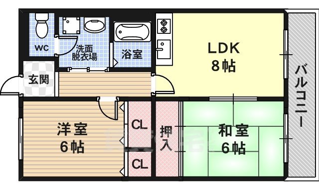 京都市右京区西京極三反田町のマンションの間取り