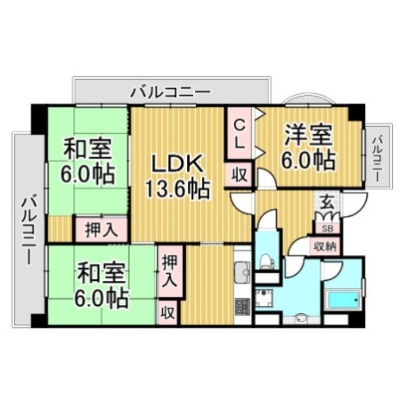 大野城市瓦田のマンションの間取り