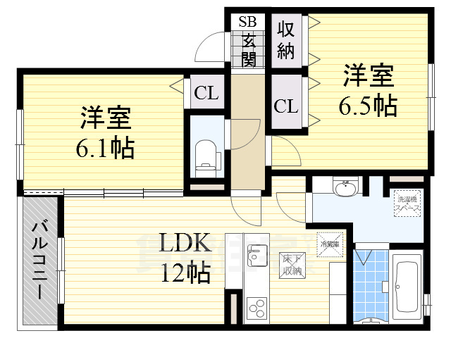 枚方市楠葉面取町のアパートの間取り