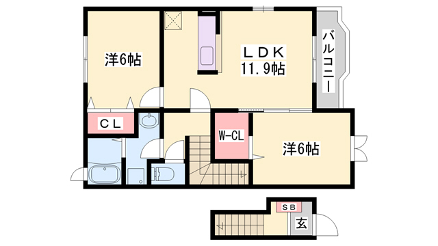 【加古郡稲美町六分一のアパートの間取り】