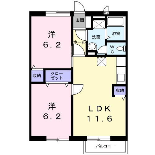 玉野市梶岡のアパートの間取り