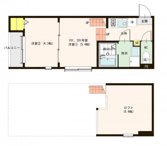 仙台市若林区若林のアパートの間取り