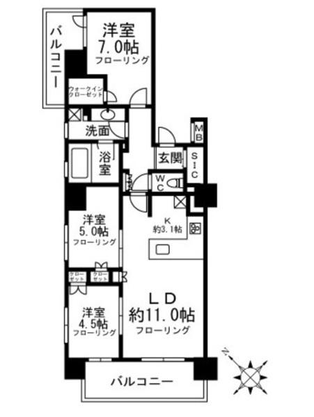 新宿区三栄町のマンションの間取り