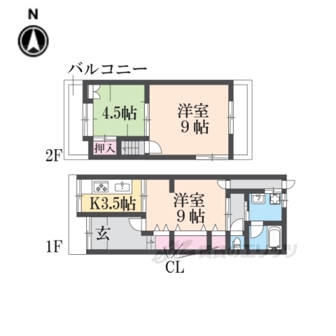 近鉄京都線 小倉駅 徒歩5分 2階建 築61年の間取り写真