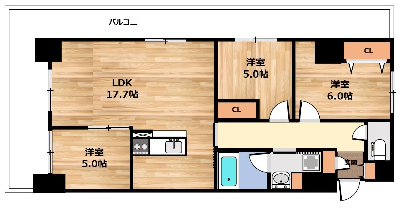 ＪＲ呉線 呉駅 徒歩11分 14階建 築5年の間取り写真