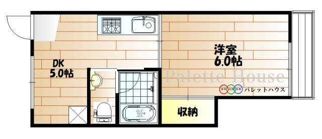 岡山市北区岡町のアパートの間取り