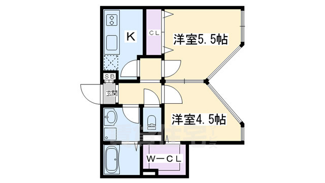 京都市左京区北白川久保田町のマンションの間取り