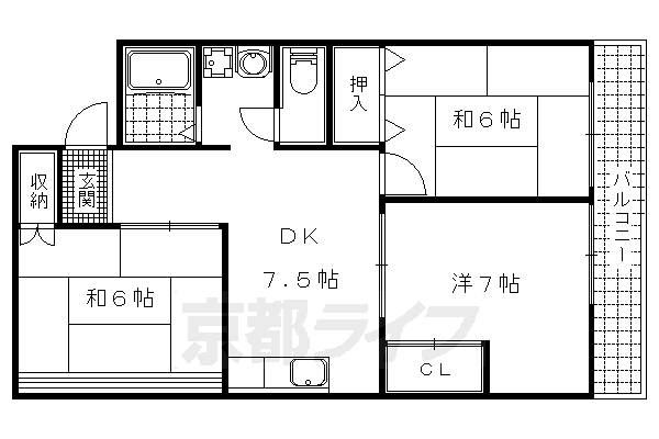 【京都市伏見区醍醐西大路町のアパートの間取り】