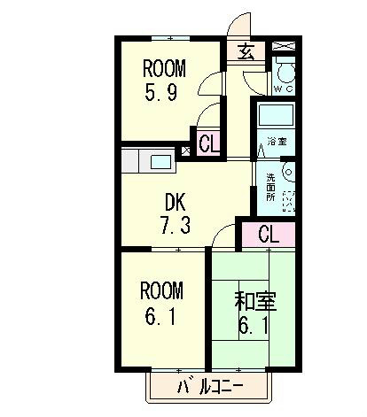 近江八幡市西本郷町東のアパートの間取り