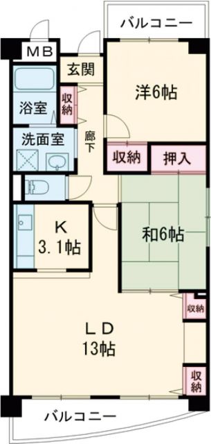 大阪市平野区瓜破西のマンションの間取り