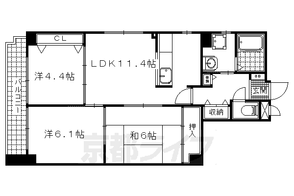 京都市山科区椥辻東潰のマンションの間取り