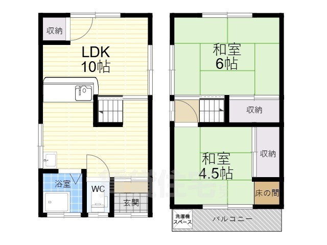 近鉄奈良線 若江岩田駅 徒歩10分 2階建 築54年の間取り写真