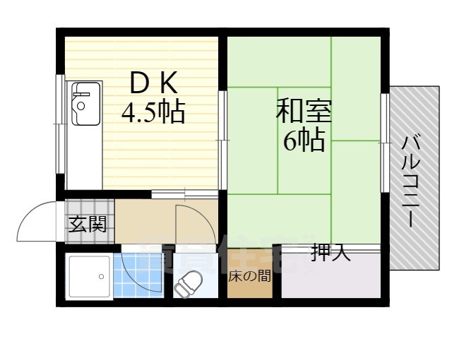 京都市山科区大宅関生町のアパートの間取り