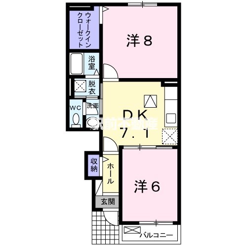 久留米市北野町高良のアパートの間取り