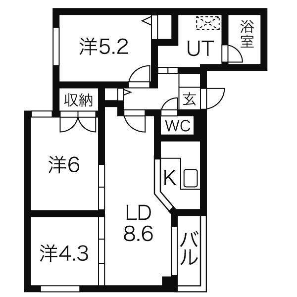 札幌市中央区南二十条西のマンションの間取り