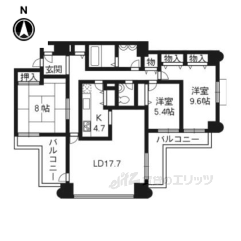 京都市中京区十文字町のマンションの間取り