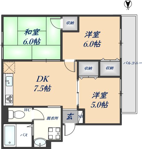 八尾市西木の本のマンションの間取り