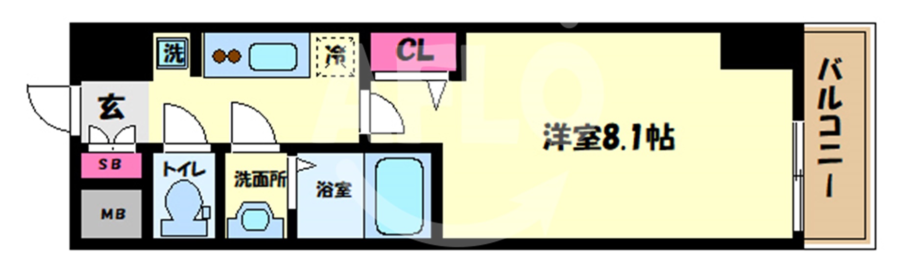 プレサンス谷町九丁目駅前の間取り