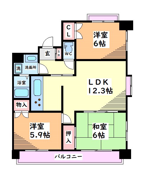 ＪＲ中央線 立川駅 徒歩5分 4階建 築20年の間取り写真
